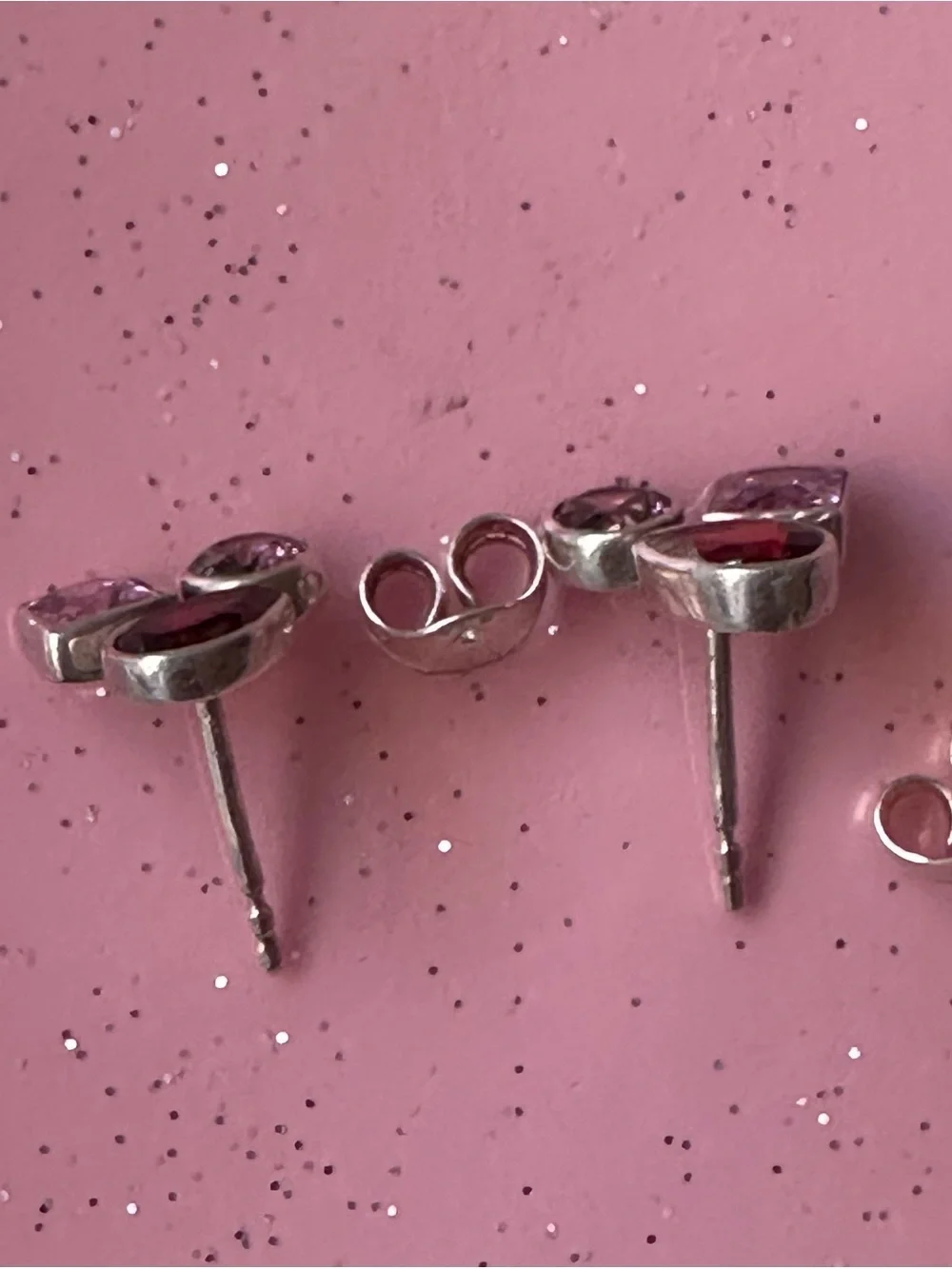 Silpada Sterling Silver 925 Pink and Garnet Trio Stud Earrings very small